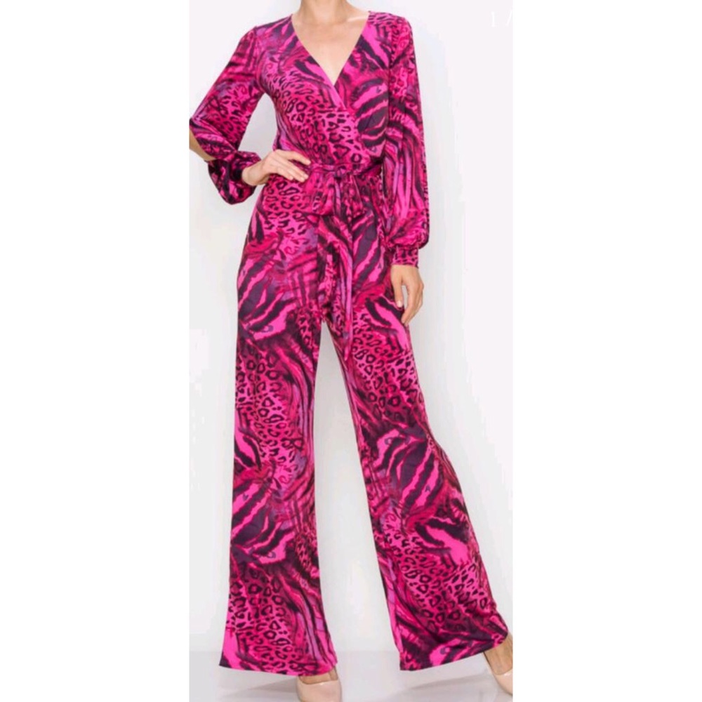 8801 Pink Sequins Detail Jumpsuit